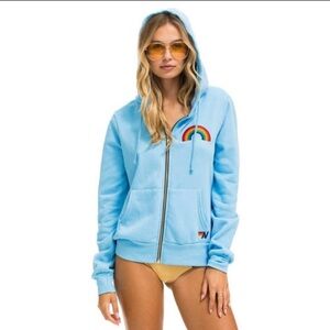 Blue Aviator Nation embroidered Rainbow zip up hoodie